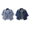 Women's Cropped Denim Jackets Lapel Button Down Trucker Jean Jackets Summer Short Sleeve Casual