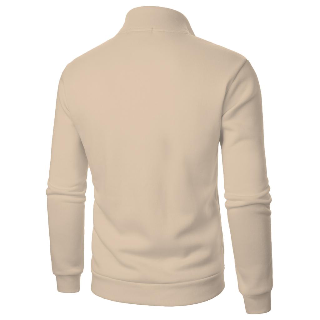 Мужская толстовка без капюшона с воротником-стойкой на молнии, спортивная рубашка с длинными рукавами, мягкая теплая куртка в ретро-этническом стиле с V-образным вырезом, однотонная Yasheng