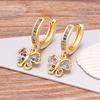 Trendy Bohemian Zircon Hollow Blue Evil Eye Hoop Earrings for Women Cute Unique Gold Color Crystal Drop Earrings Party Jewelry