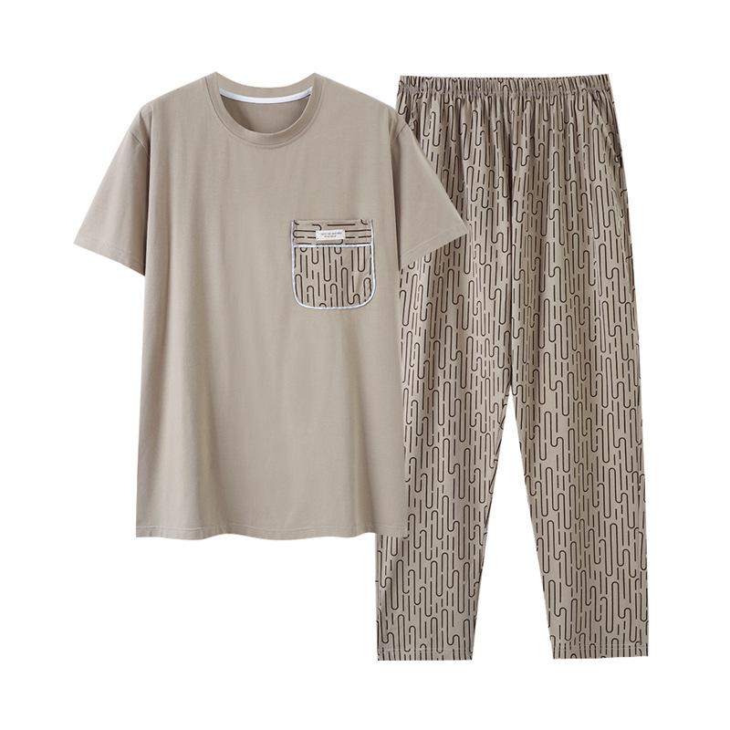 Мужская пижама 1011 новая летняя хлопковая с коротким рукавом и брюками тонкий летний мужской комплект для дома большого размера