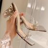 Transparent Crystal High Heels, Sexy Rhinestone Sandals, Thick Heels, Beautiful Cool Slippers, Fashionable and Versatile for Women