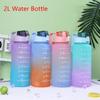 2L Large Capacity Water Bottle Straw Cup Gradient Color Plastic Water Cups With Time Marker Outdoor Fitness Sports Bottle