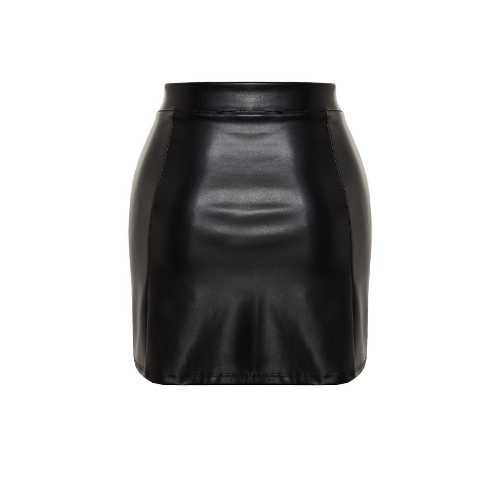 Коричневая мини-вязаная юбка из искусственной кожи с высокой талией Twoaw24et00154