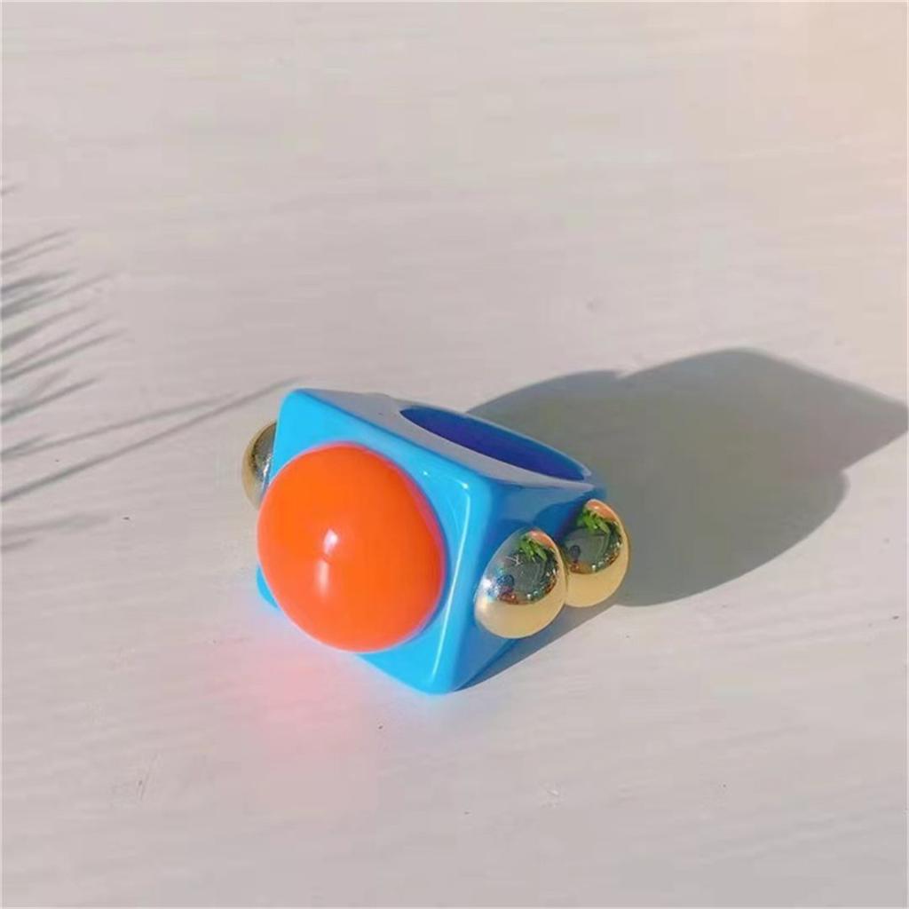Exaggerated Resin Ring For Woman Acrylic Metal Strips Are Red And Green Square Resin Color Ring Punk Jewelry Accessories Rings