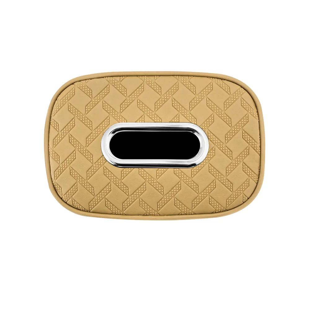 Car Tissue Box Holder Nappa Leather Car Center Console Armrest Napkin Box Sun Visor Backseat Tissue Case with Fix Strap