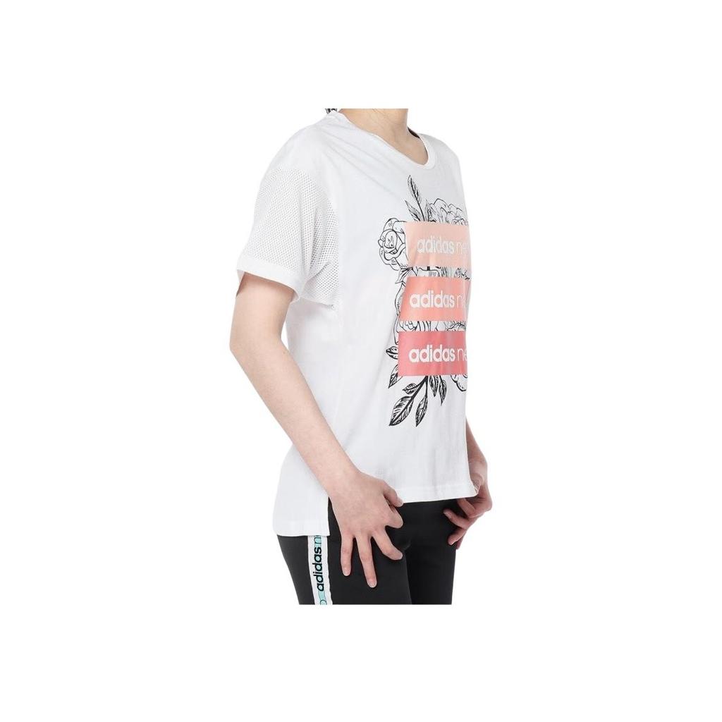 adidas Футболка Neo Casual Sports с круглым вырезом и коротким рукавом, с заниженной линией плеч, женская, белая DU2373