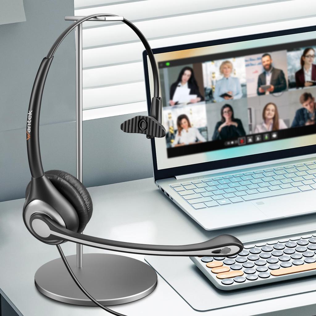 Wantek USB Одноухие с Микрофоном и Проводные ПК Наушники для Веб-Конференций и Звонков, Чистый Звук, Супер, Включают Разъем для Счета Типа C 3,5 мм