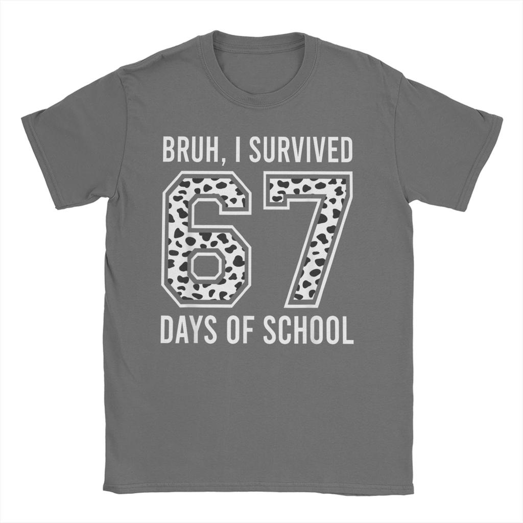 Mens TShirt Bruh I Survived 67 33 Days of School 100th Day of School Cotton Tees Short Sleeve T Shirts O Collar Clothes