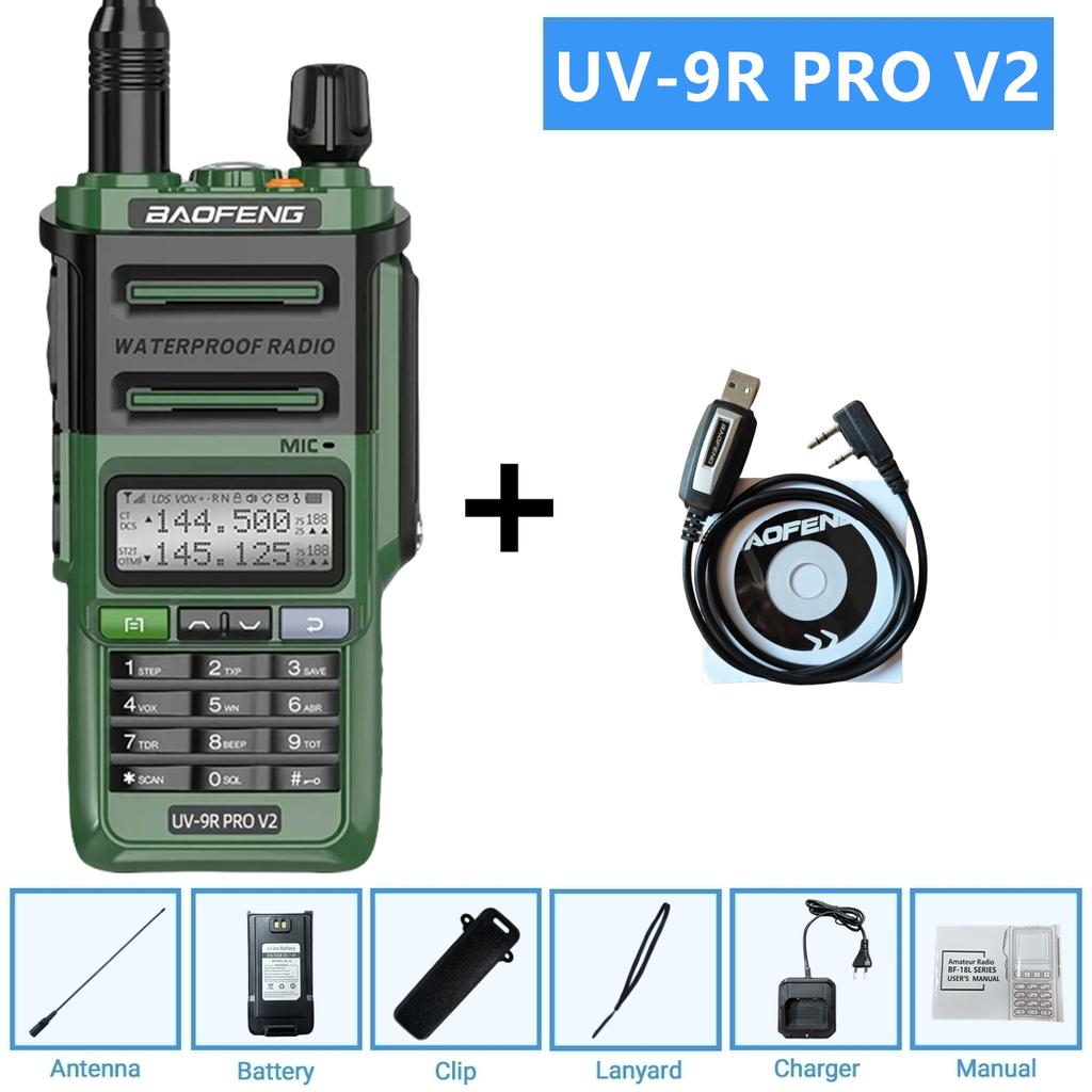 Baofeng UV 9R Pro V2 IP68 Водонепроницаемая Рация Трехмощная Зарядка Type-C Двухдиапазонная Любительская CB Радиостанция Двусторонняя Радиостанция UV 9R Plus