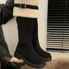 Распродажа короткие плюшевые женские сапоги до колена модные дамские элегантные сапоги на низком каблуке длинные рыцарские сапоги зимняя женская обувь