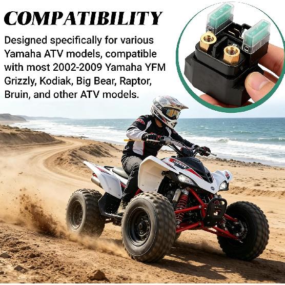 Starter Solenoid Relay, Plug and Play Starter Solenoid Compatible with Most Yamaha ATV YFM 350 400 450 660 - Raptor Grizzly Kodiak Wolverine Big Bear