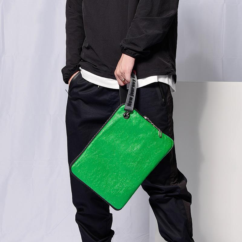 Men Women Laptop Bag 13 Inch Tablet Laptop Sleeve Case Linen+PU Leather Handbag 2022 New Street Trend Clutch Bag for Boys Girls