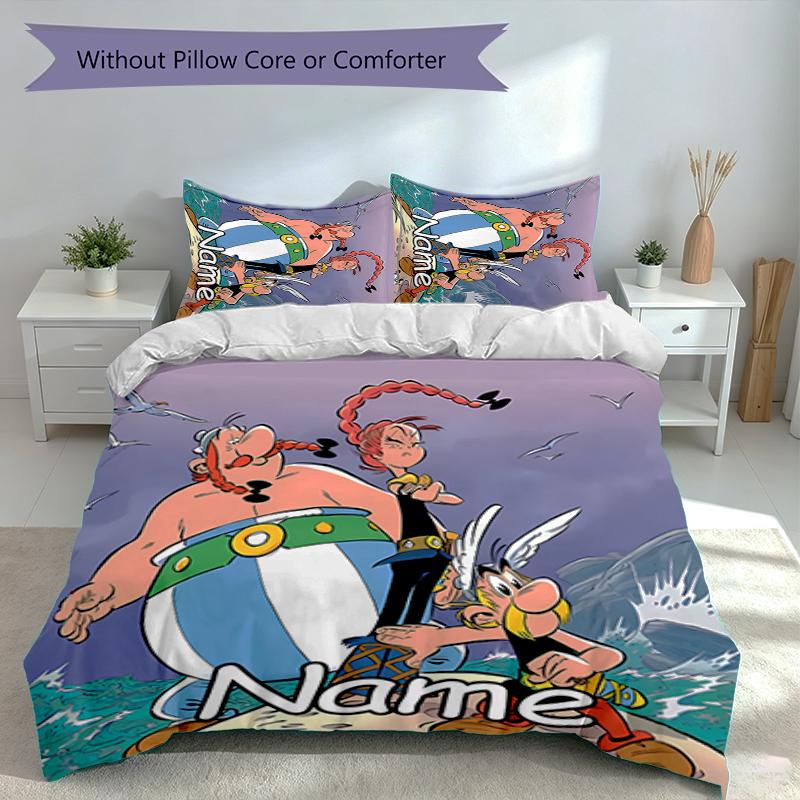3pcs Custom Name Asterix Set,Includes 1 Duvet Cover and 2 Pillowcases,All-season Bedroom Decor