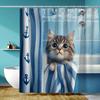 1 Милый котенок и морской якорь Шторка для душа, Сине-белая полоска, Отлично подходит для декора ванной комнаты, Подходит для всех сезонов
