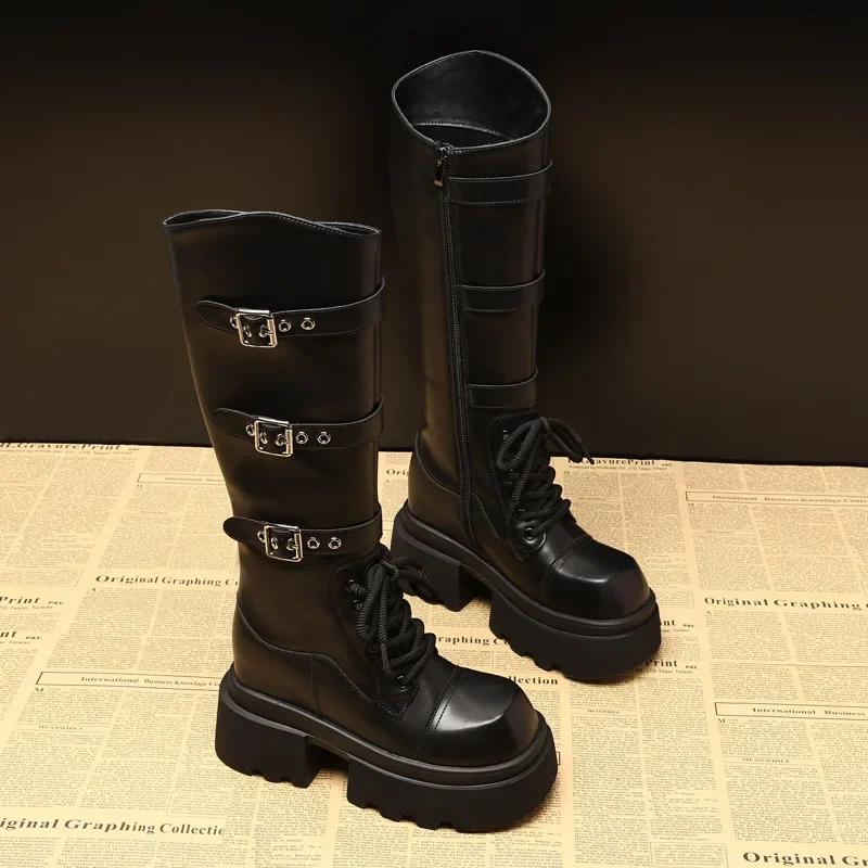 9,5 см модные женские ботинки из микрофибры синтетические кожаные ботинки осенние на платформе танкетка колено модные британские ботильоны весенние туфли