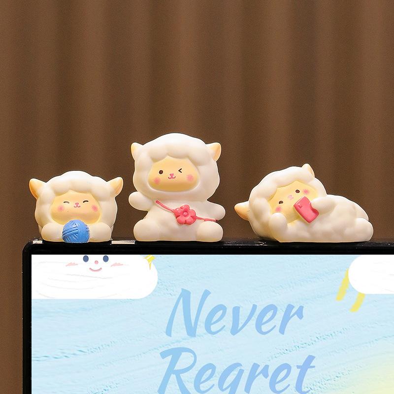 Cute Computer Display Screen Decoration New Handcrafted Desk Ornaments Mini Cartoon DollsOffice EssentialsLittle Sheep