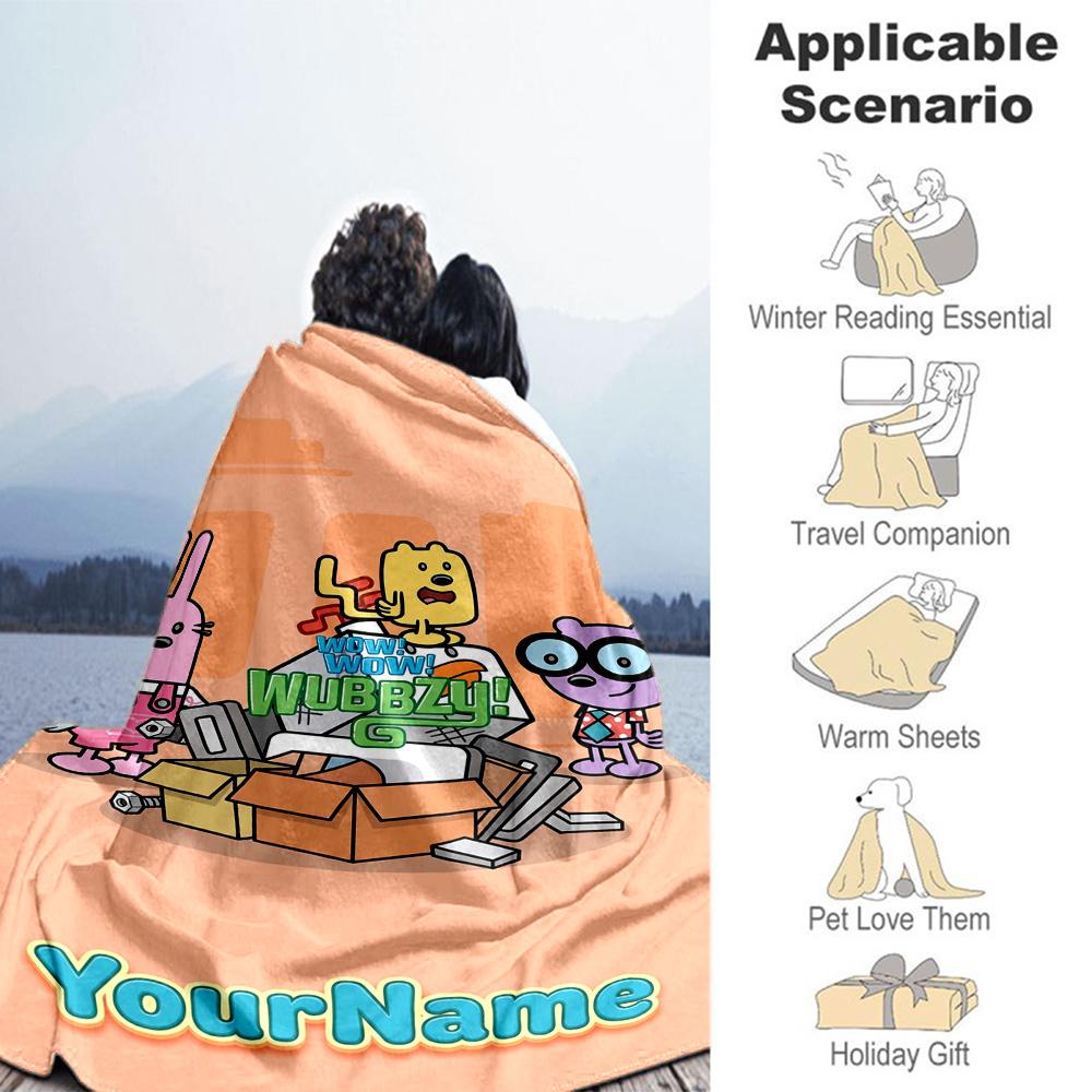 Wow! Wow! Wubbzy Personalized Text Blanket Throw Customizable Blanket Warmthful Decor Throw For Chair Picnics Livingroom Couch Four Seasons Universal