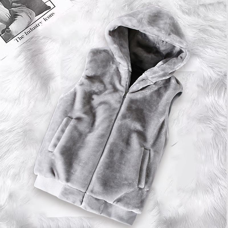 Зимняя куртка без рукавов из искусственного меха, женская фланелевая жилетка с капюшоном, повседневный плюшевый жилет, теплая верхняя одежда, пушистый флисовый жилет