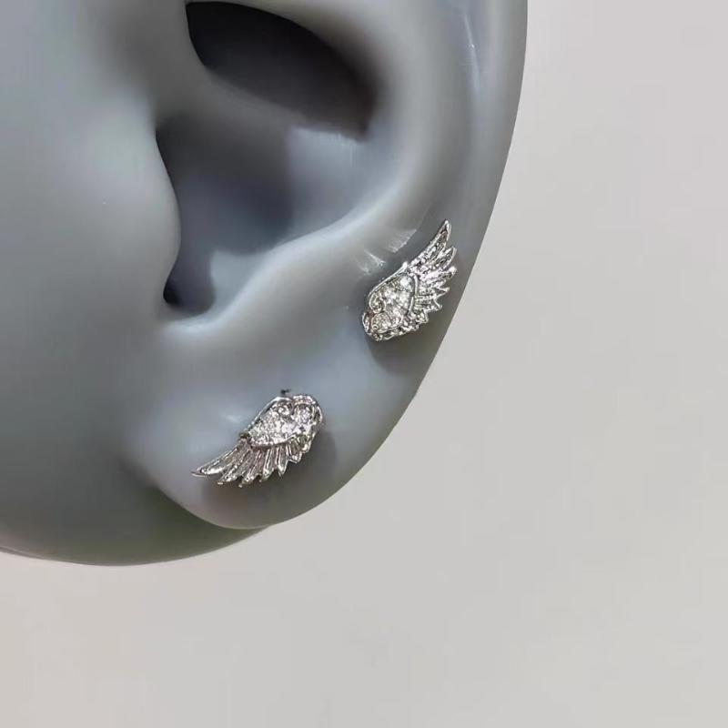 3Pcs Vintage Crystal Zircon Wing Earrings Stud Luxury Shiny Angel Wings Earrings Silver Color Earrings Women Jewelry Gifts·