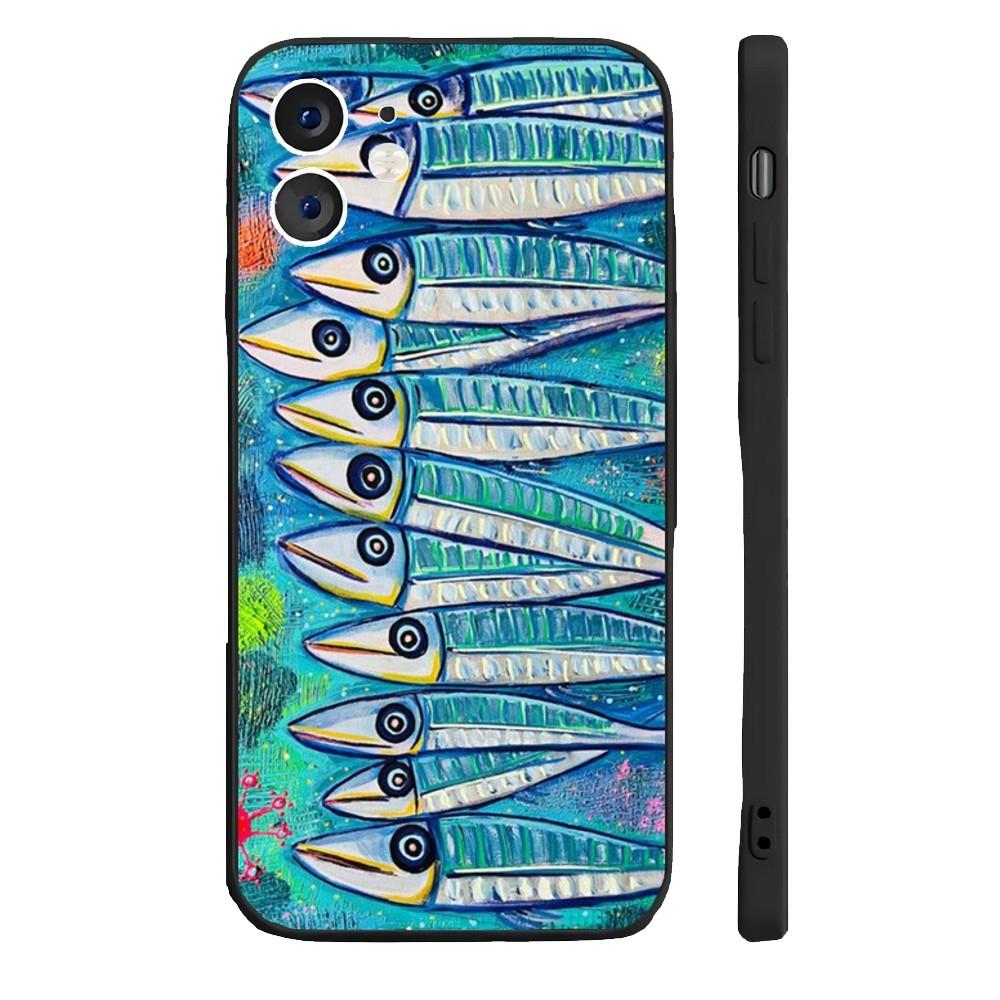 Забавный чехол для телефона с сардинами для iPhone 17 16 15 14 13 12 11 Pro Max Mini SE 7 8 Plus 17E Ударопрочный нескользящий силиконовый мягкий чехол