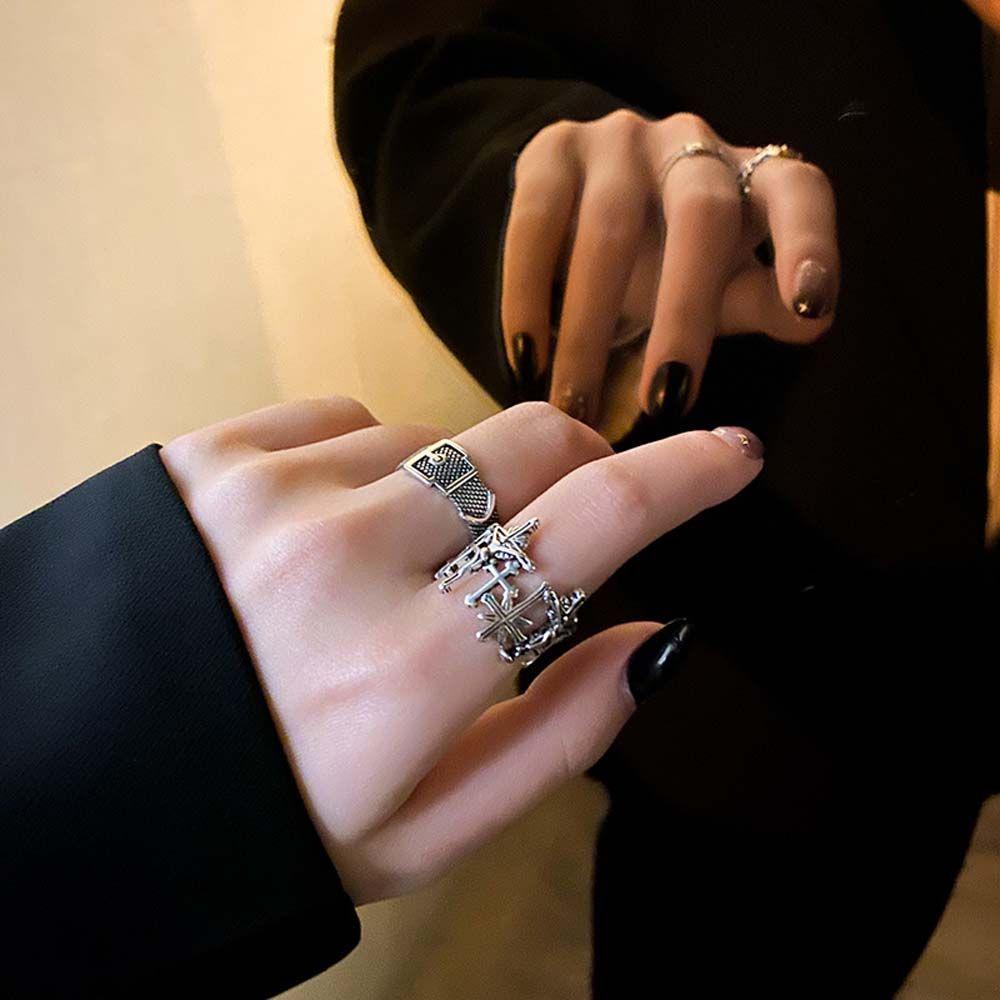 Для девочек хип-хоп панк полые корейские кольца для пальцев медные платиновые женские кольца открытые кольца