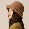 Pearl Wool Top Hat Women's Dome Hat Autumn Winter Warm Bucket Hat