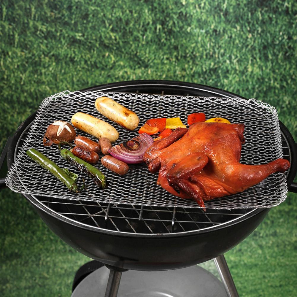 10PCS Aluminum Non-stick Outdoor Barbecue Net Disposable Grill Net BBQ Baking Mat Oven Mat High Temperature Resistance Grill Net