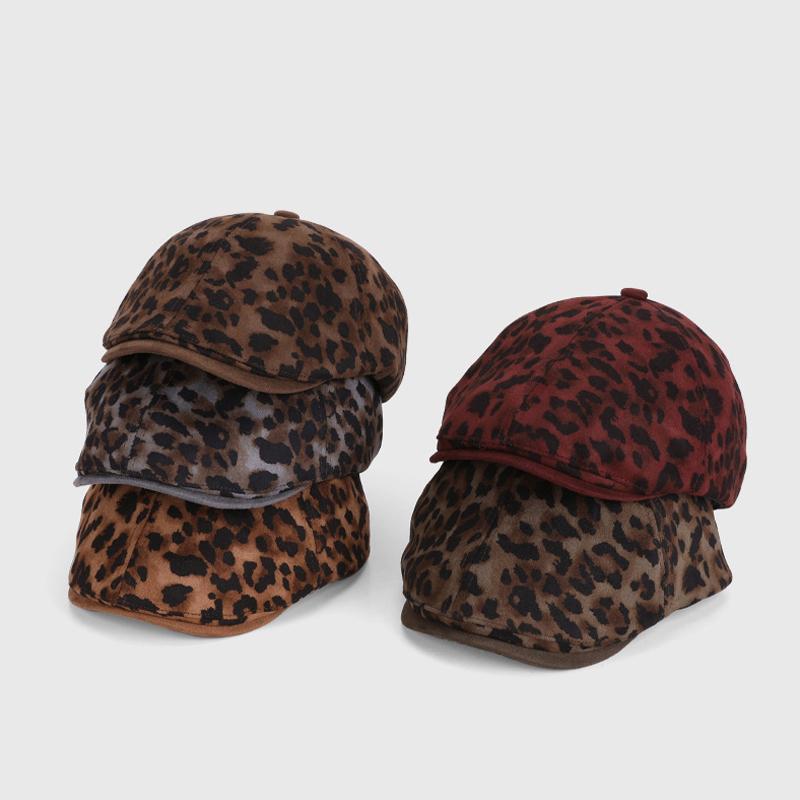 Autumn Winter Retro Leopard Print Forward Cap Beret Women Peaked Cap