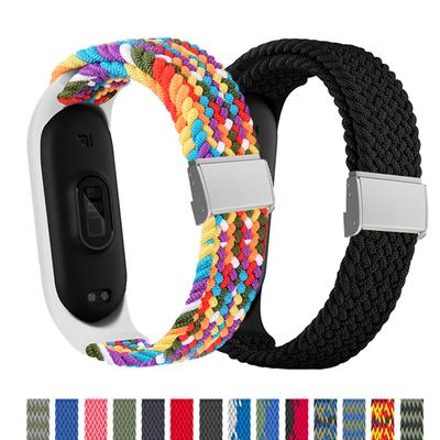 Плетеный solo loop Ремешок для Mi band 7 Эластичный регулируемый металлический Нейлоновый браслет Miband4 miband 5 correa для xiaomi Mi band 4 3 5 6