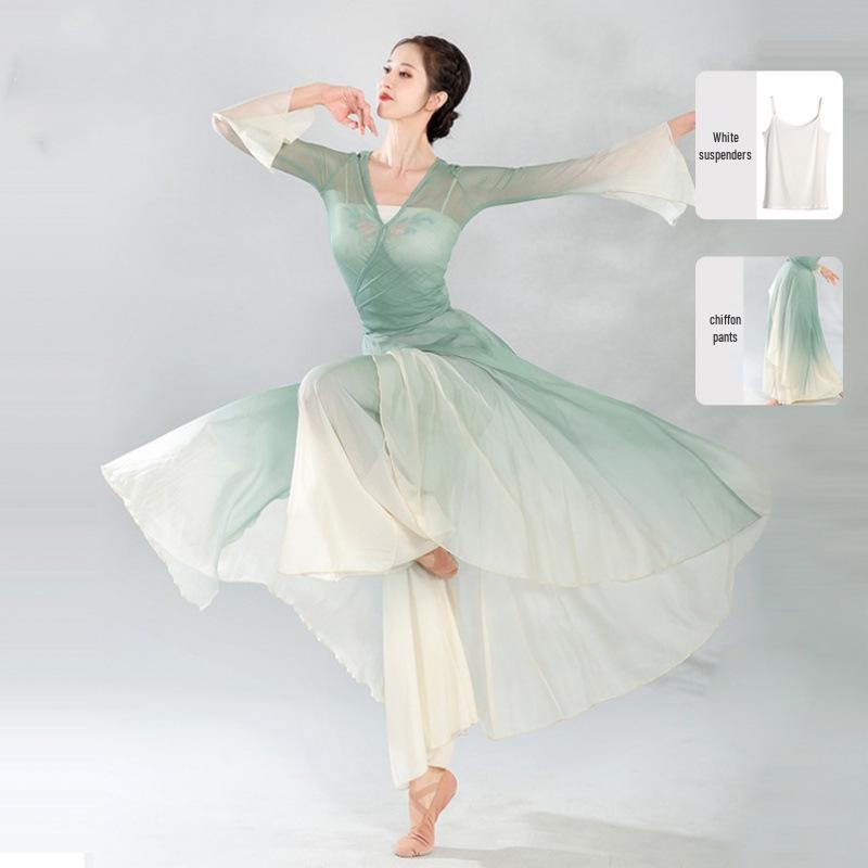Элегантное платье из марли для китайского классического танца - Приталенный костюм для выступления в сказочном стиле