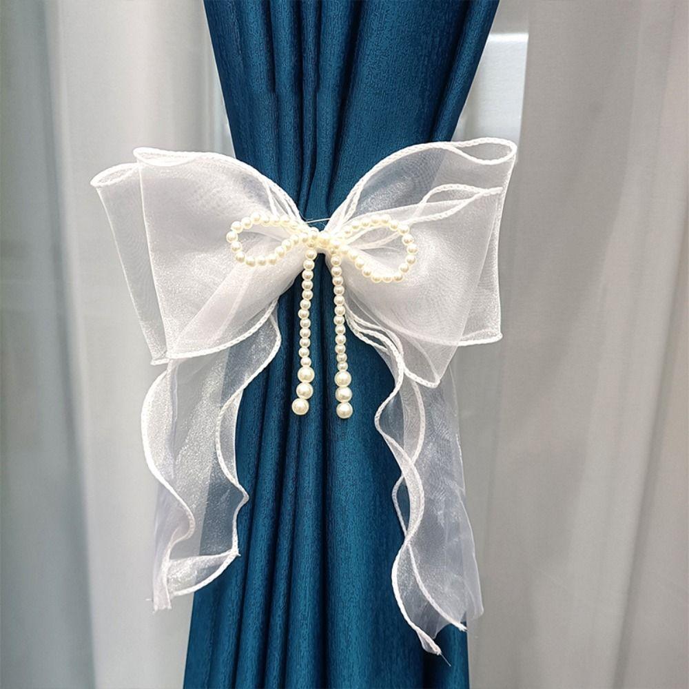 Princess Style Pearl Bow Curtains Straps Pearl Bow Design Curtains Binding Rope Room