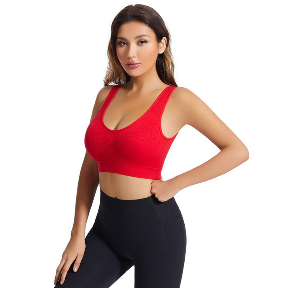 Women's Yoga Fitness Underwear High Elastic Chest Support Gathering Bra Solid U-back Anti-Expose Casual Workout Bralette