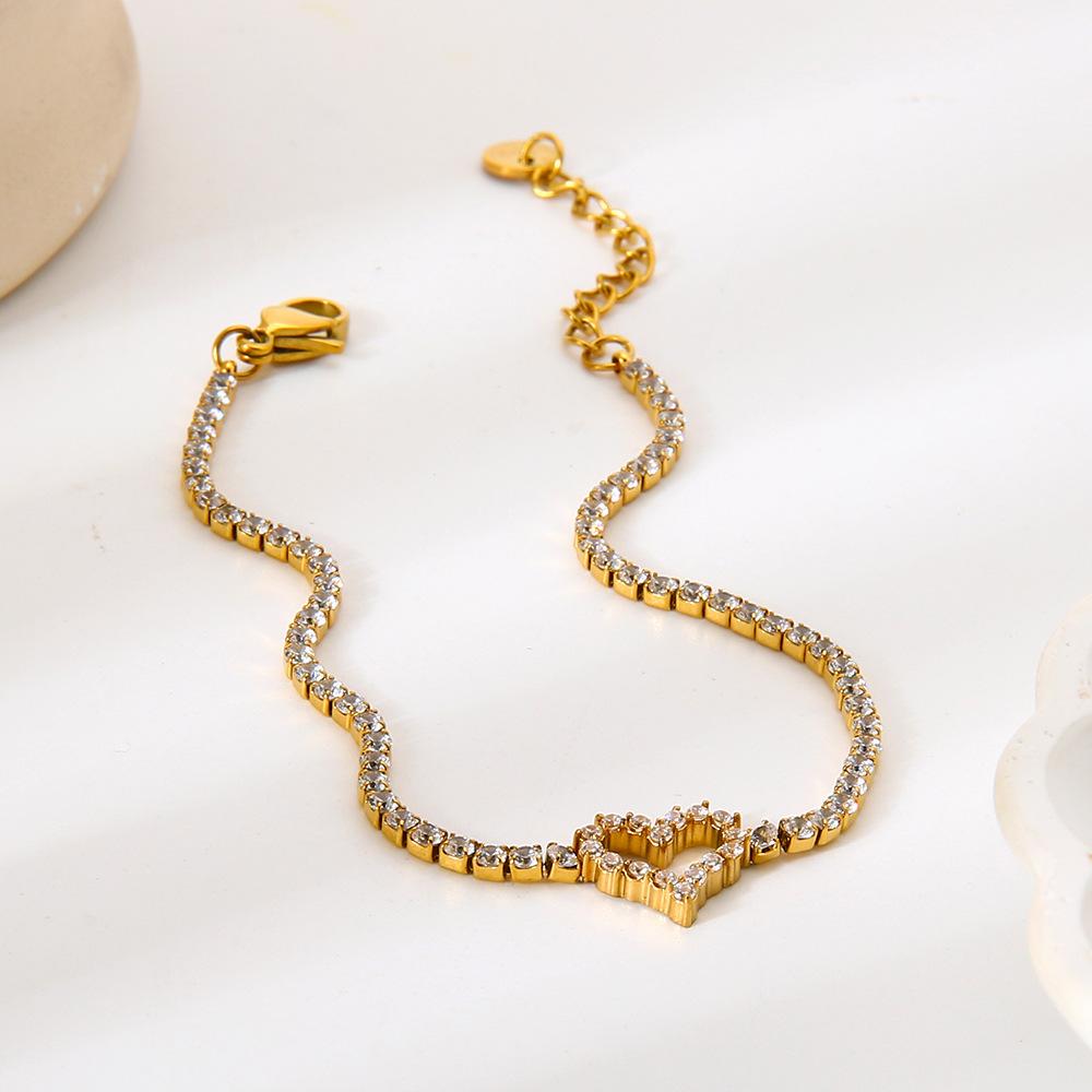 Hot Sale Light Luxury Elegant Full Diamond Love Tennis Chain Plated 18k Gold Stainless Steel Luxury Fashion Zircon Bracelet
