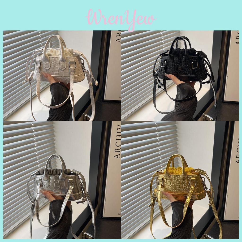 Trendy Crocodile Pattern Crossbody Bag With Drawstring Closure For Casual Wear