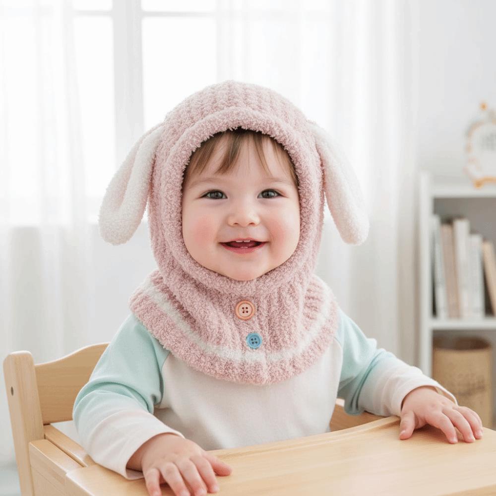 Plush Balaclava Pullover Hat Rabbit Kids Hooded Beanie Warm Ear Protection Scarf Cap Outdoor