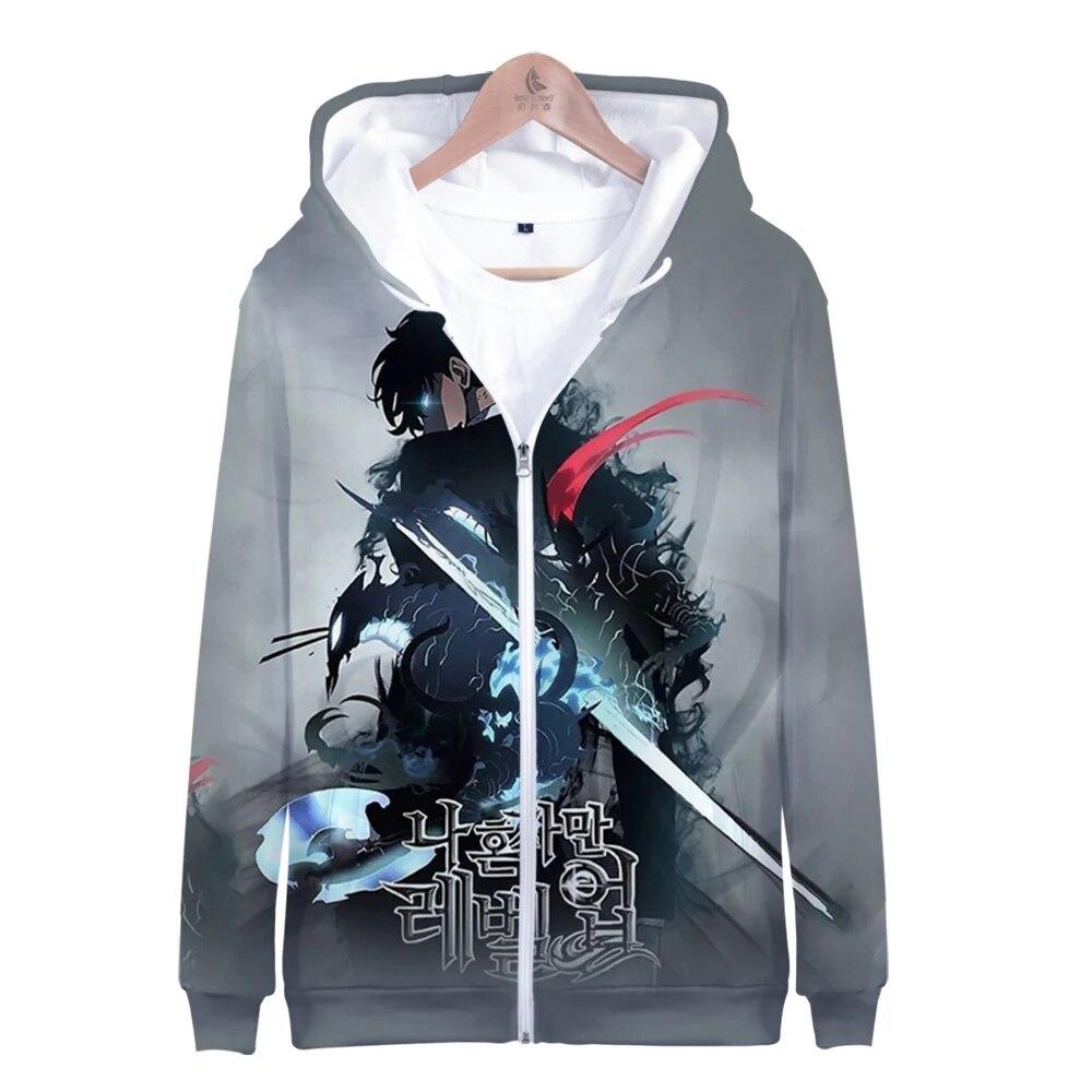 Выравнивающая толстовка соло, 3D унисекс, толстовка на молнии для женщин/мужчин, с длинным рукавом, уличная одежда в стиле Харадзюку, корейская одежда в стиле манга