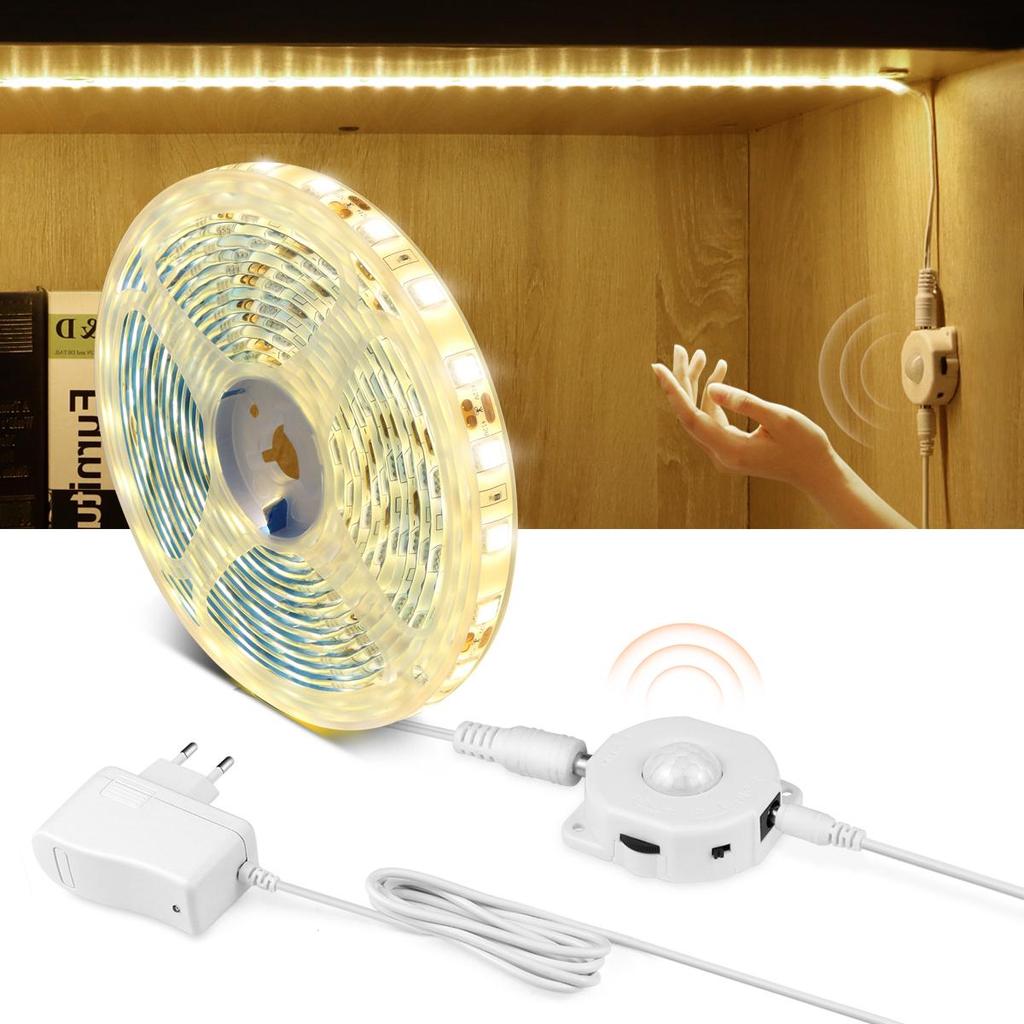 Светодиодная подсветка под шкафом. Светодиодная лента 5050. Светодиодная лампа с беспроводным ИК-датчиком движения. 12 В постоянного тока. Кухонная лестница, шкаф. Боковая подсветка кровати с вилкой европейского стандарта.