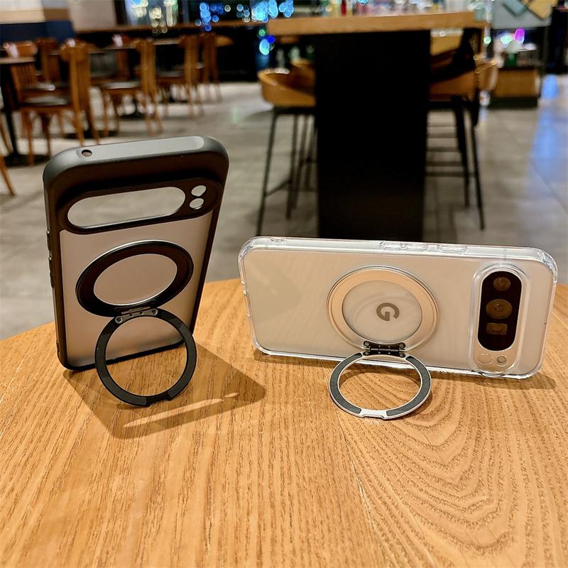 Rotating Magnetic Bracket Shockproof Case for Google Pixel 10 Pro XL 9 9A 8 8 A 7 6 for Magsafe Folding Stand Matte Clear Cover