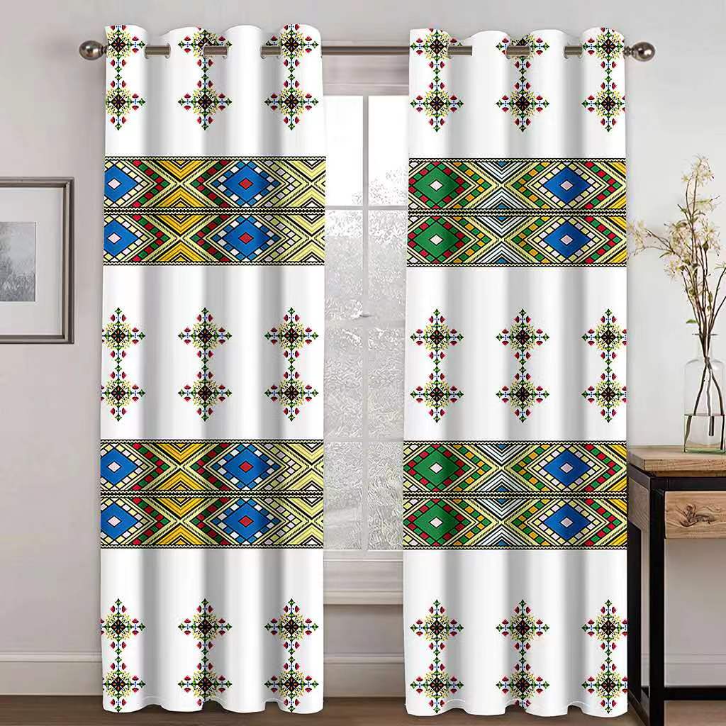 Европейский эфиопский стиль золотая полоса занавеска 2 панели делюкс гостиная спальня украшение окна занавеска 2024