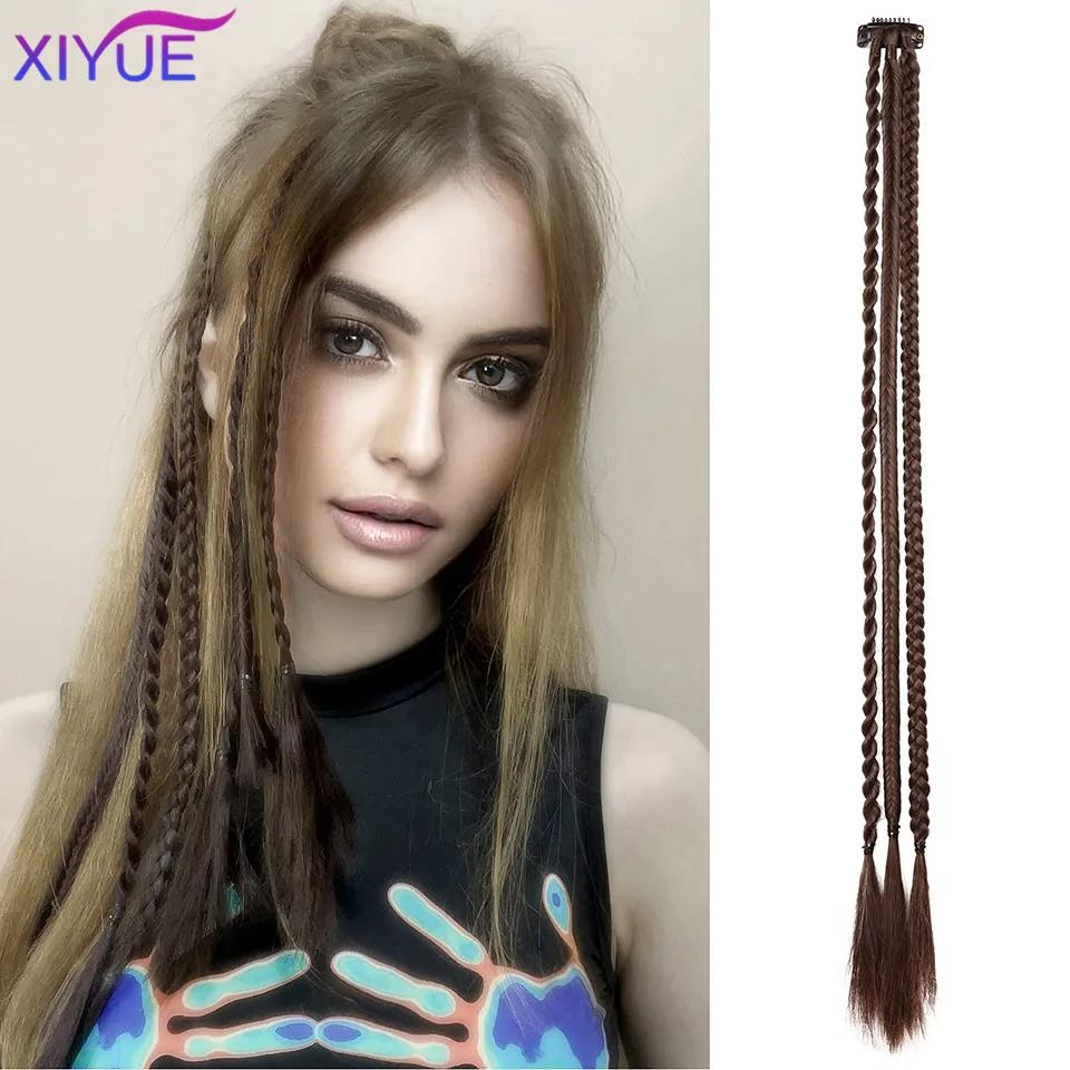 Заколка для передних косичек в прическе с 3 косами на каждой заколке, в общей сложности 22-дюймовые натуральные мягкие синтетические шиньоны для концерта