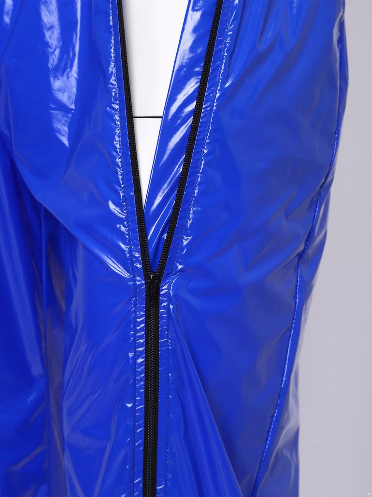 Mens Vinyl Waterproof Reusable Pants Elastic Waistband Side Pockets Two Way Zippers Trousers