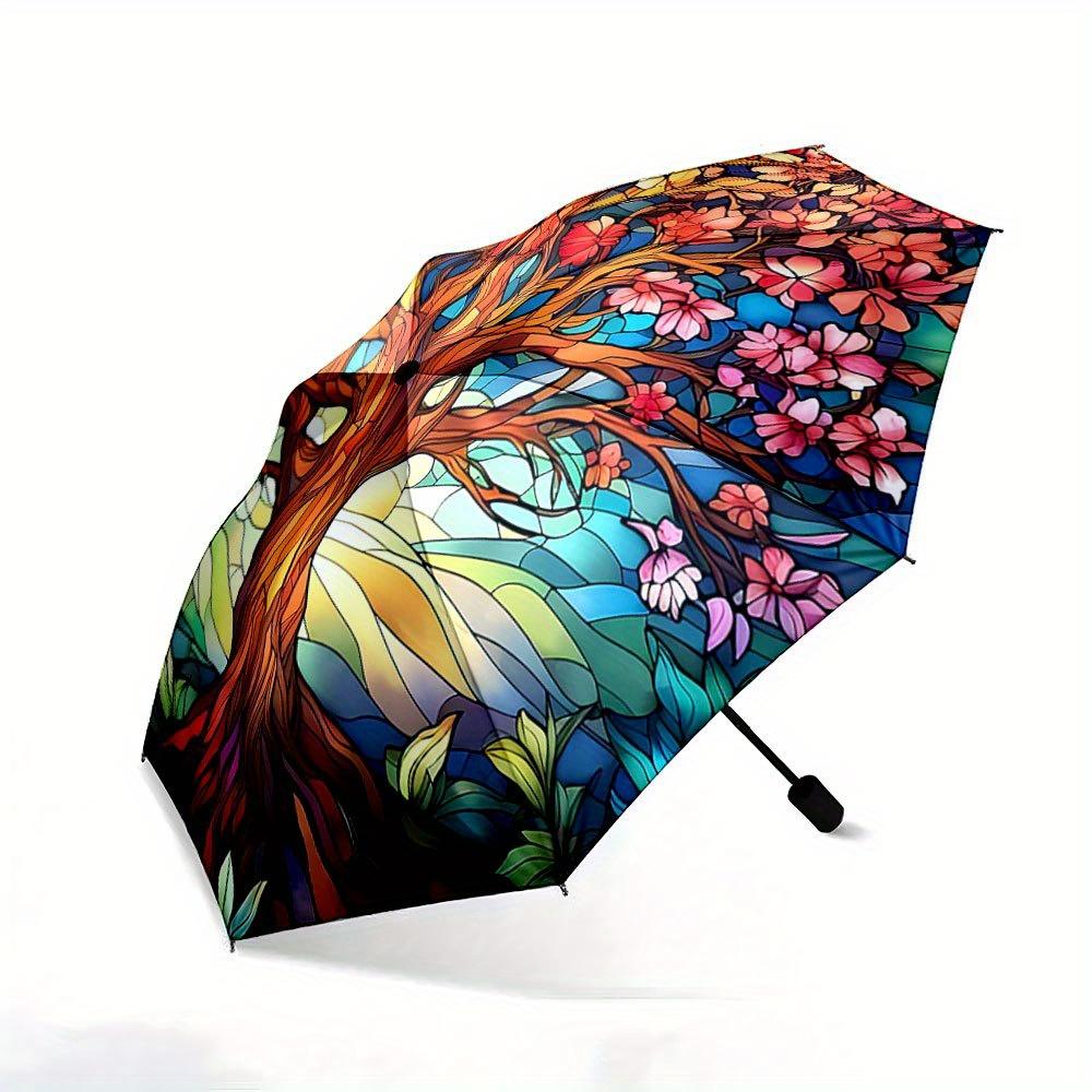 Automatic Folding Umbrella with Auto-Open/Close Button, 8-Rib Compact Portable Design & Sturdy Frame - Color-Changing Tree-lik