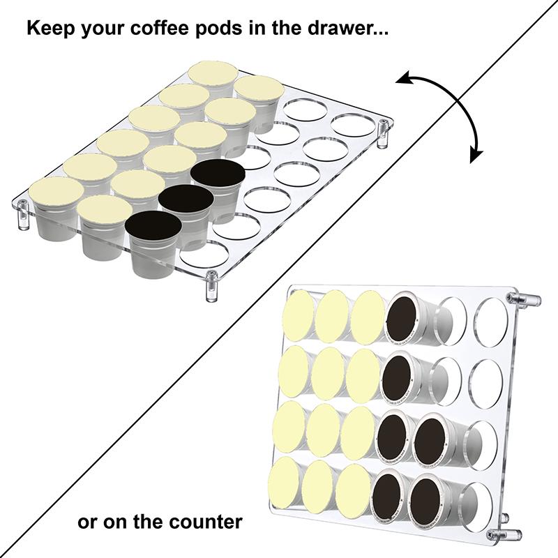 Органайзер-подставка для 24 кофейных капсул, выдвижной лоток, совместимый с кофейными капсулами K-Cup, акриловая подставка для капсул, для дома и офиса