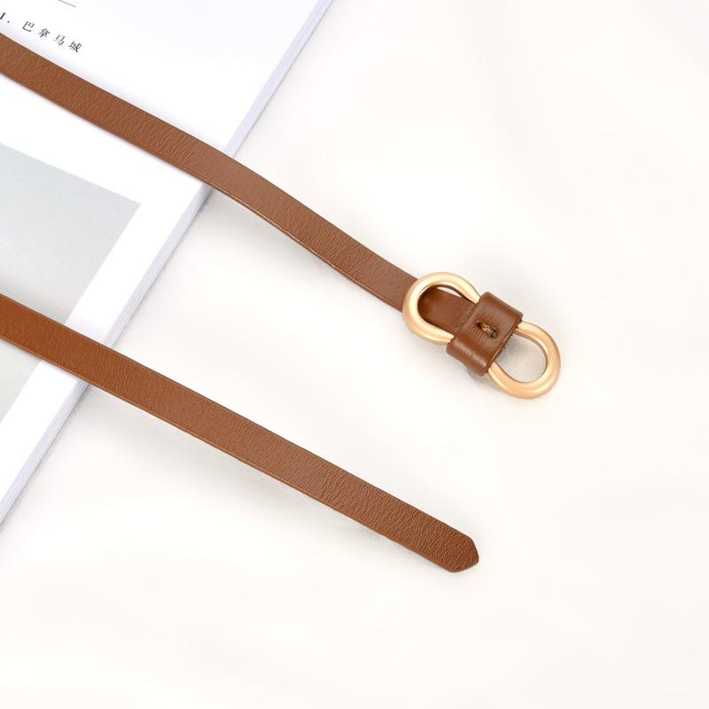 Four Seasons Available New Women'S Leather Thin Belt With No Hole Design Decorative Belt Waist Seal Dress Versatile Two Layer Leather Belt