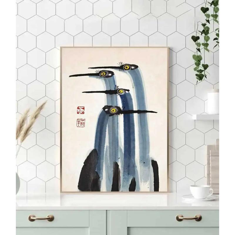Vintage Japanese Farmhouse Canvas Print Poster, Antique Japanese Crane Wall Art for Living Room & Bedroom Home Decor
