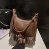 Американская личность дизайн чувство нишевая ретро сумка с бахромой женская сумка 2024 весна искусственная замша сумка-мессенджер нишевая сумка через плечо