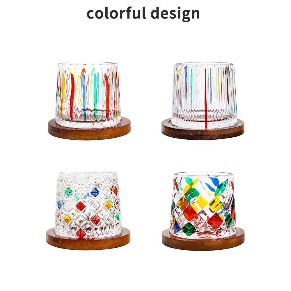 275 мл вращающийся стакан для виски, пива, шотландского бурбона, хрустальный стакан с подставкой, цветной хрустальный стакан из толстого стекла, подарочная ручная роспись