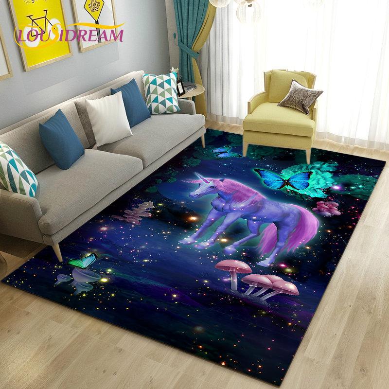 3D Cartoon Cute Unicorn Area Rug,Carpet Rug for Living Room Bedroom Sofa Doormat Kitchen Decoration,Kid Play Non-slip Floor Mat