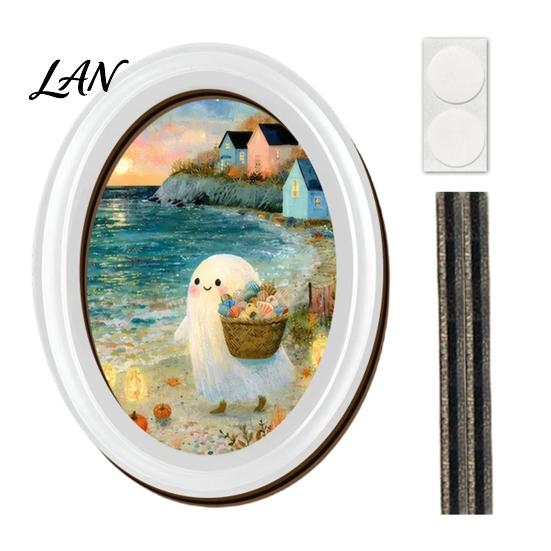 Halloween Home Decor Set Ghost Oval Photo Frame, Cute Table Sign, Decorative Framed Solid Wood Frame Picture, Creative Wall Art for Mantel Living Room