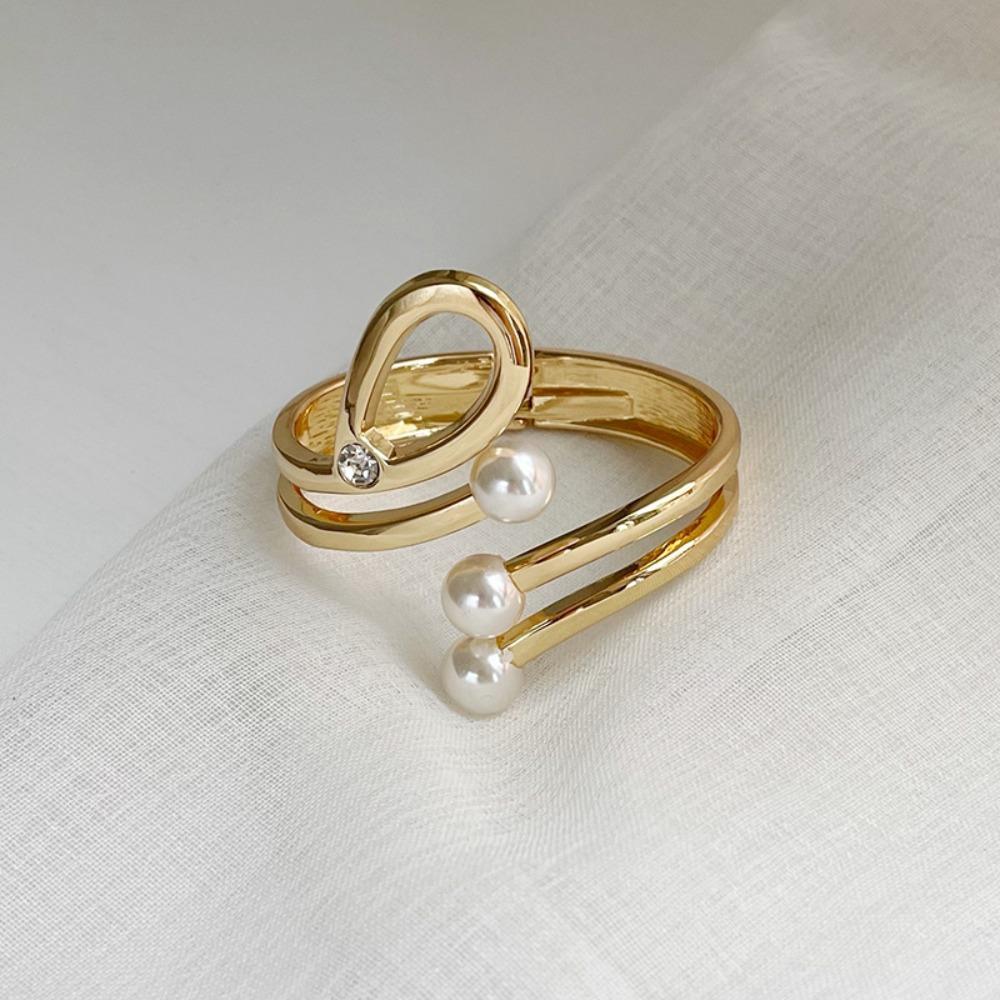 Gold Pearl Geometric Bracelet Metal Curtain Buckle Punk Wide Cuff Bangles Girls